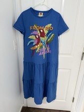 Farm Rio Long Blue Tiered Short Sleeve Dress - Parrots Com Amore - Size Small