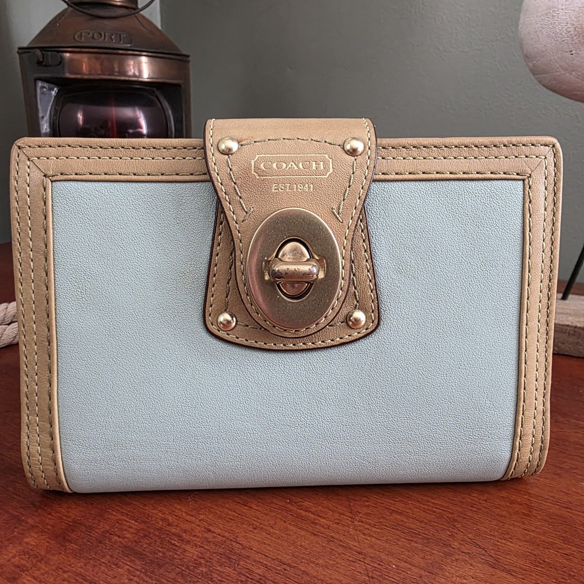 Coach Legacy Turnlock Agenda Cover Seafoam Teal Leather Planner