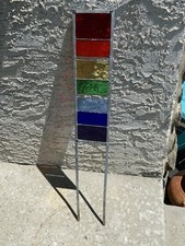 7 panel vintage stained glass metal garden sculpture suncatcher rainbow panel