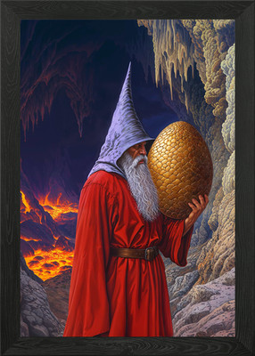 Zauberer mit goldenem Ei gerahmtes Wandbild Poster Leinwanddruck Bild