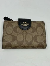 Coach snap wallet signature medium corner zip khaki black style C0082