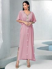 Women Long Robe Abaya Kaftan Muslim Maxi Dress Rhinestone Evening Prom Gown Arab