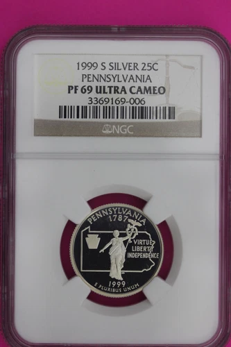 1999 S PF 69 Pennsylvania Silver State Quarter NGC Certified Authentic Slab 979