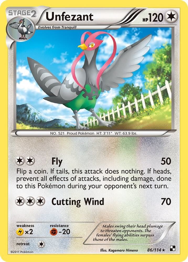 Unfezant 86/114 Rare Black and White Heavily Played Pokemon Card