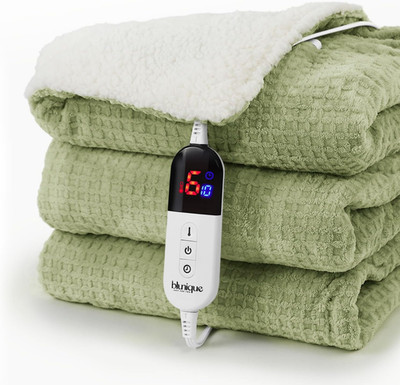 Heated Electric Blanket Twin 62x84 Waffle Sherpa Fleece 6 Heat Levels Auto-Off