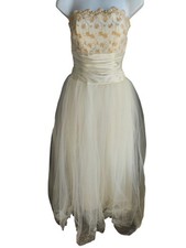 Vtg JESSICA MCCLINTOCK for GUNNE SAX 80s Cream Gold Ball Gown Wedding Dress 3/4