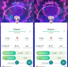 Pokemon Shiny Espurr F or M - TRA'DE 20k Dust GO - Read item Description