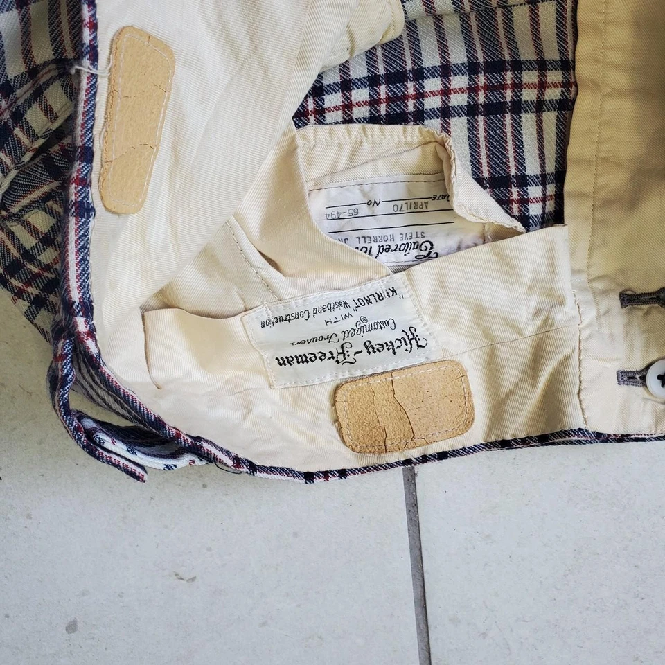 vintage 60s Tan and blue plaid trousers size 30x30 70s 80s True Vintage - Image 4 of 4