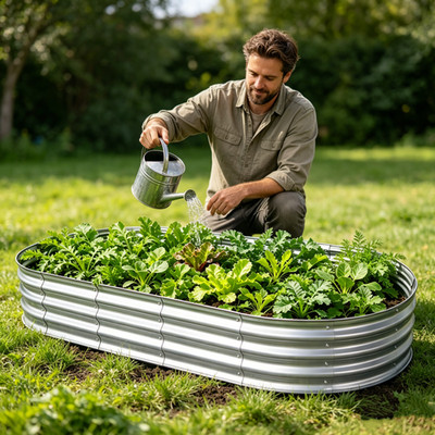 2PCS Silver Wave Panel Raised Garden Bed 6X3FT Extra Deep For Deep Root Planting