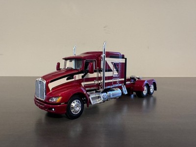 1/64 DCP/ First Gear Kenworth T660 Midroof Sleeper- Burgundy w/ White Stripes