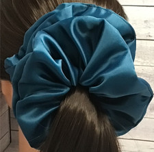 Dark Teal Blue Green Bridal Satin XL Scrunchie Hair Ties - 6 inch wide