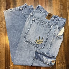 Vintage JNCO Jeans Cargo Wide Leg Y2K Crown Patch 34x30 Skater Distressed READ