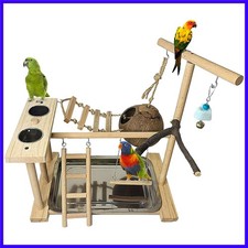 Parrots Playground Bird Play Stand Natural Wood Parrot Perch Gym Playpen Para...