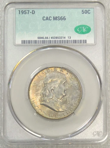 1957-D Franklin Half Dollar CACG MS66 CAC looks FBL Just Graded Mint set #P135