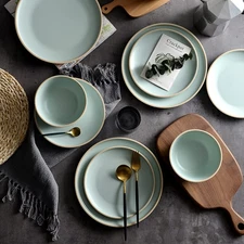 Melamine Dinnerware Sets 12 Pcs Plates Bowls Dish Set for 4 BPA Free Outdoor ...