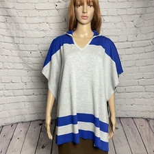 NWT New $238 Kokun Bamboo Cashmere Grey Blue Hooded Double-sided Poncho Size S