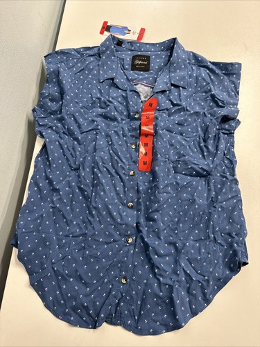 JACHS Girlfriend Women Short Sleeve Blue Tulip Printed Blouse Medium NEW Medium - Picture 8 of 15