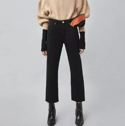 Zara TRF High Rise Straight Leg Raw Hem 