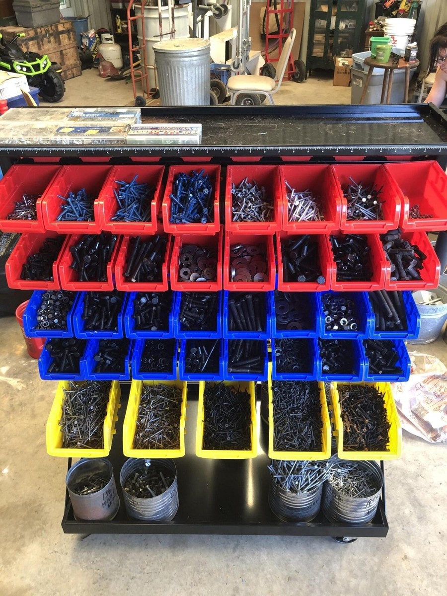 74 Bin Mobile Double Sided Floor Parts Rack Bins Organizer Storage