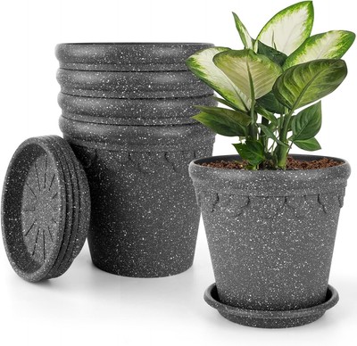 Vanavazon 6.5 Inch Plant Pots, 5 Pack Planters with Drainage Speckled Grey 