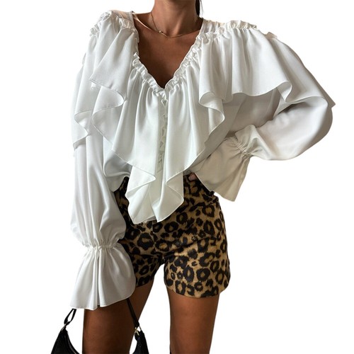 Womens Summer V Neck Blouse Ladies Work Party Long Sleeve Casual Tops Shirt - Foto 7 di 28