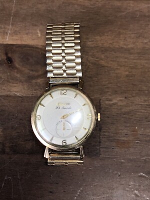 Vintage Bulova Watch Men 10K Gold Plated Leather Band 23 Jewels Manual Wind