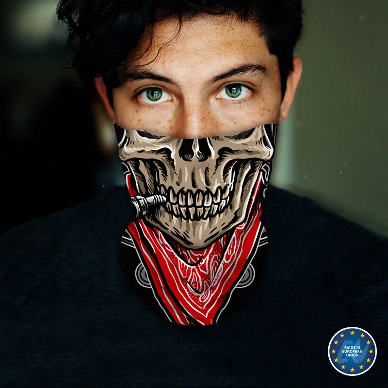 Washable Fabric Face Cover Neck Gaiter Biker Skull Head Design III EU Made - Image 3 of 4