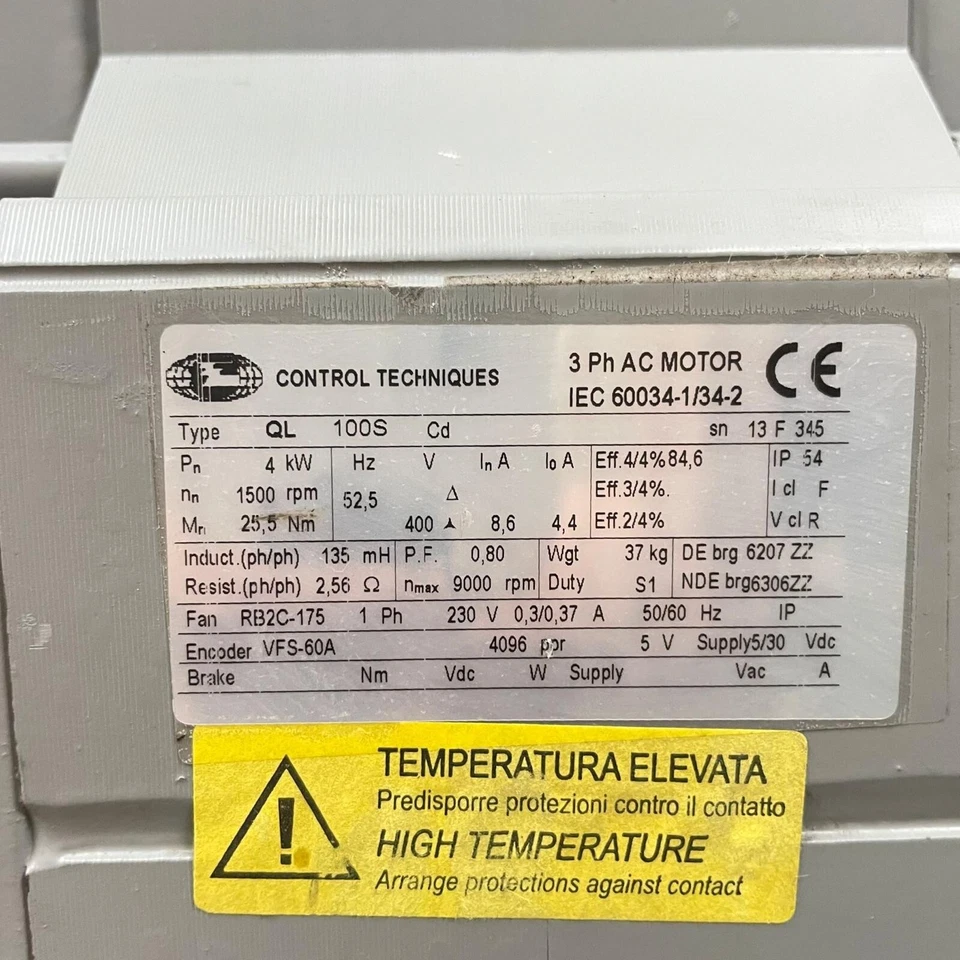 Control Techniques QL-100S-CD MOTOR 4kW 1500RPM 3Ph AC Coder Motor IEC 60034-1 Foto 4 de 4