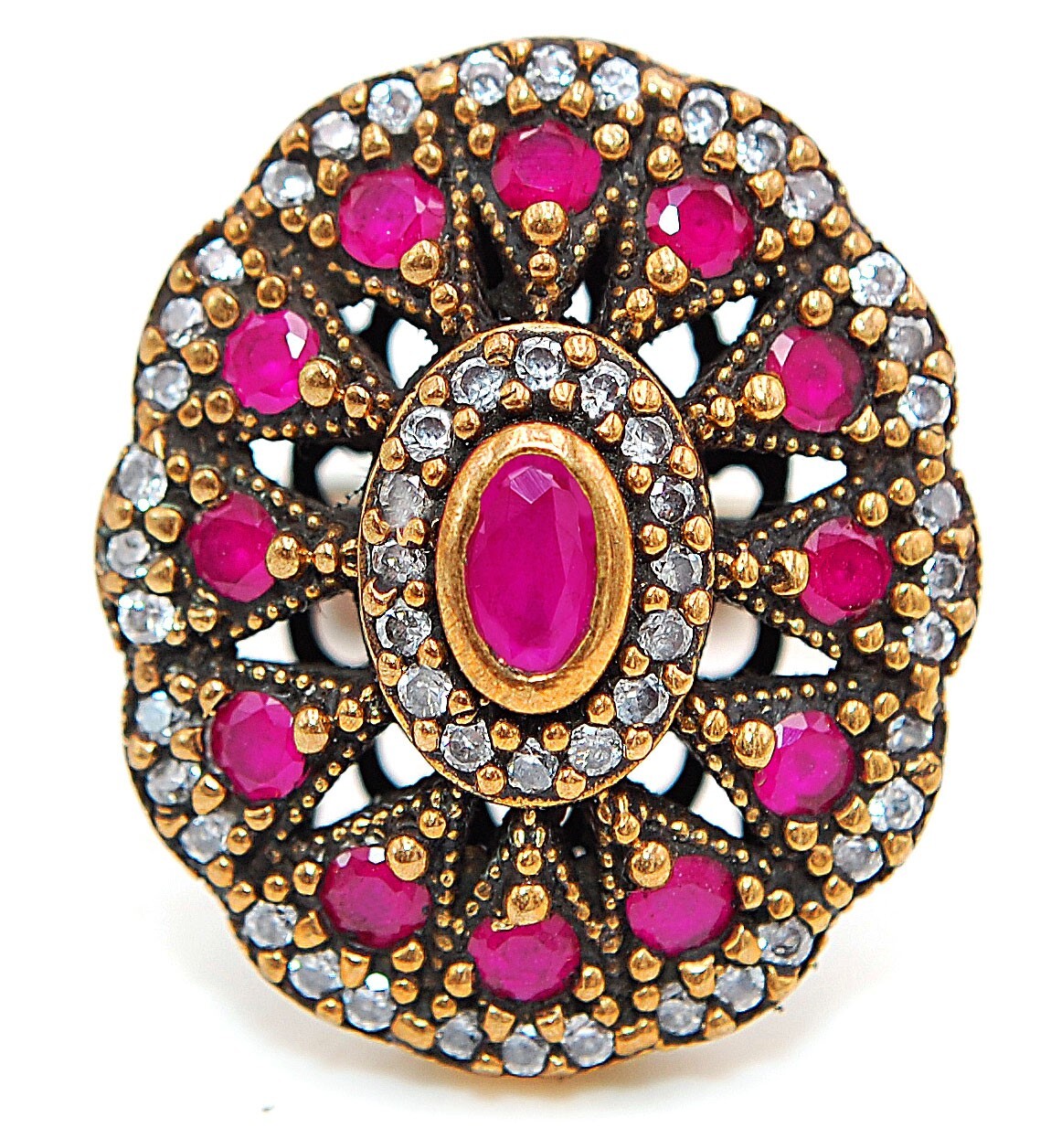 Vintage Ottoman Empire 2CT Ruby 925 Sterling Silver Ring Size 9