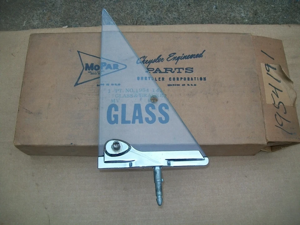 NOS MoPar 1959 Desoto FireFlite Chrysler New Yorker Left Vent Wing Glass W Frame - Image 2 of 2