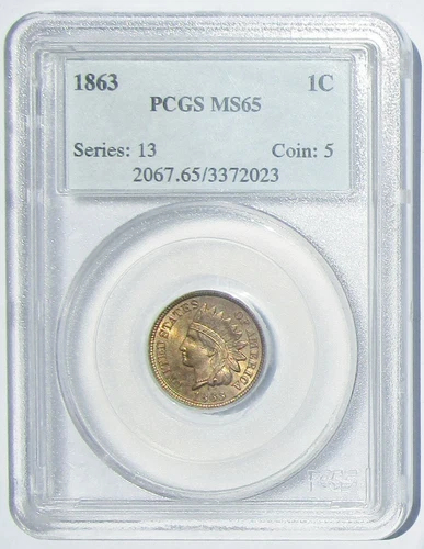 1863 Indian Head Cent PCGS MS65