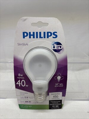 Philips SlimStyle 8w 40w Equivalent Dimmable LED Light Bulb Soft Damaged Box (B4
