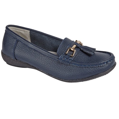 Jo & Joe Ladies Leather Nautical Loafers Wide Fitting Slip on Shoes sizes UK 4-8 - Picture 5 of 12