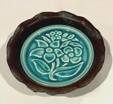 Hibiscus Flower Round Teal Blue Tile Metal w/Patina Flower Shape Candle Holder