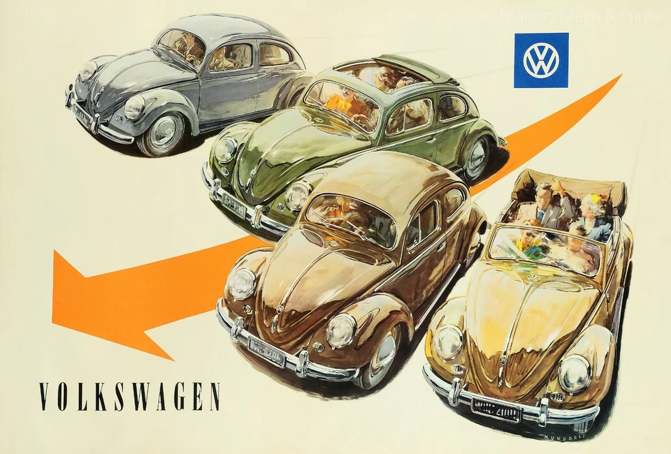 POP POSTERS VW beetle bug 1950 volkswagen dealer ad | 24 X 36 Inch