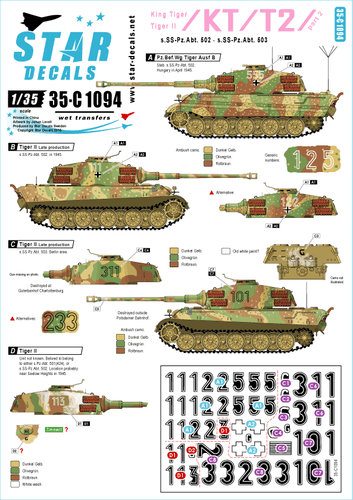 Star Decals 1/35 King Tiger/Tiger II #2 s.SS-Pz.Abt.502 decal 35C1094 x - 第 1/2 張圖片