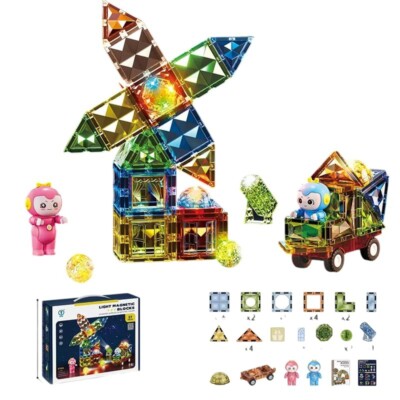 NP Nava Products Light Up Bright 3D Crystal Magnetic Building Block Set - 57 Pcs
