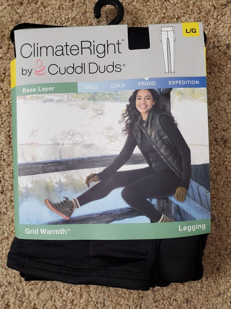 Climate Right Cuddl Duds Women's Grid Warmth Leggings Base Size Large Black