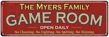 The Myers Family Personalized Red Game Room Metal Sign 106180038173