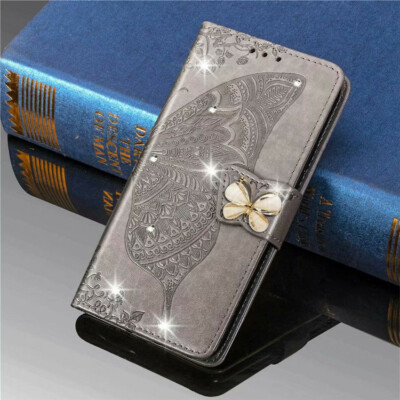 For iPhone 12 11 Pro Max XS XR 6 7 8 Leather Wallet Diamond Butterfly Card Case
