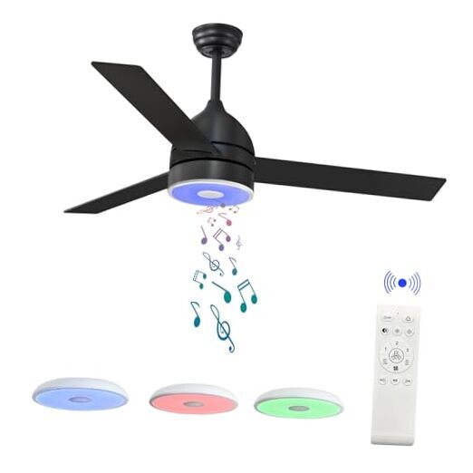 52 Inch Black RGB Ceiling Fan with Plywood Blades - FAN009