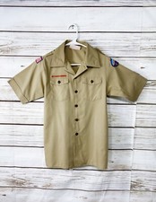 Boy Scouts Of America Boys Shirt Sz L Khaki Collared Button Up Pockets Official