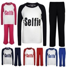 Kids Girls Boys PJ's " SELFIE " Printed Stylish Pyjamas New Age 5-13 Years