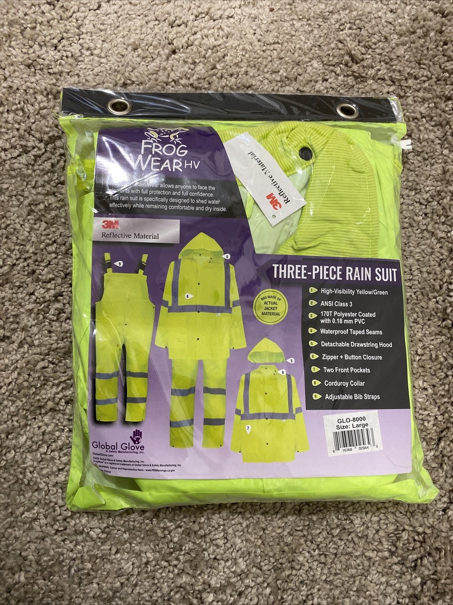 Global Glove GLO-8000 FrogWear HV Piece High-Visibility Rain Suit  Size L