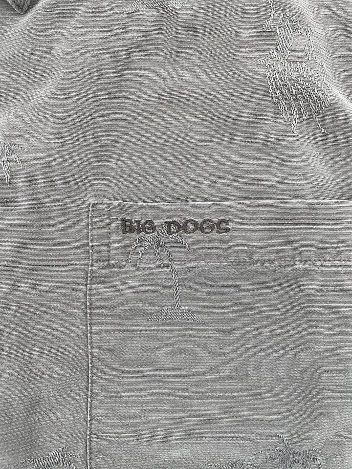 Camisa Big Dogs 100% Seda Adulto Grande Gris Manga Corta Abotonada Hawaiana Hombres Foto 3 de 4