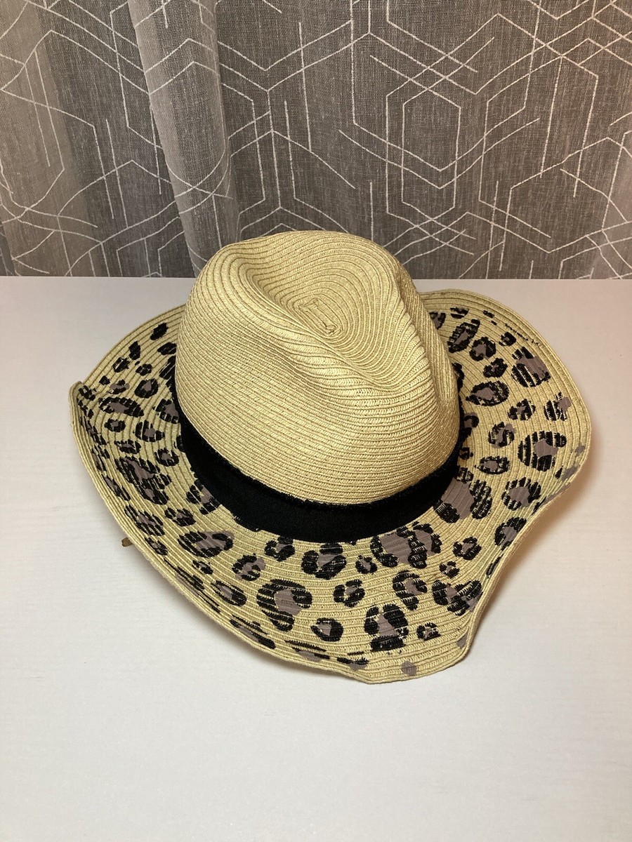 Straw leopard Print Floppy Beach Hat surell Summer Straw Hat with Leopard Print Bow - Hand Woven  main image 3
