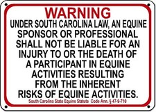South Carolina Equine Sign liability warning statute horse farm barn stable