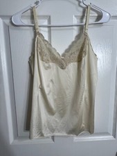 Vanity Fair Camisole Top, Size 32, Ivory Nylon Antron III Lace Trim Slip Vintage