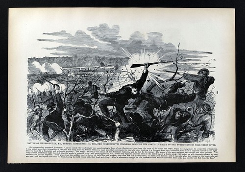 Leslie Civil War Print Battle of Munfordville KY - Confederate Charge Union Fort