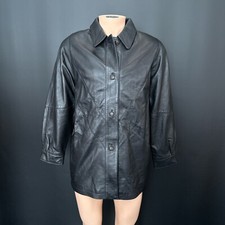 Hudson Leather Jacket 16 Womens Black Long Sleeves Lined Vintage Style Collar